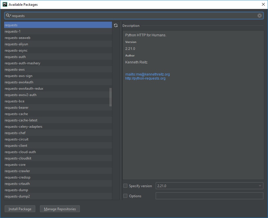 Установка модуля requests в PyCharm изображение с сайта www.eth1.ru