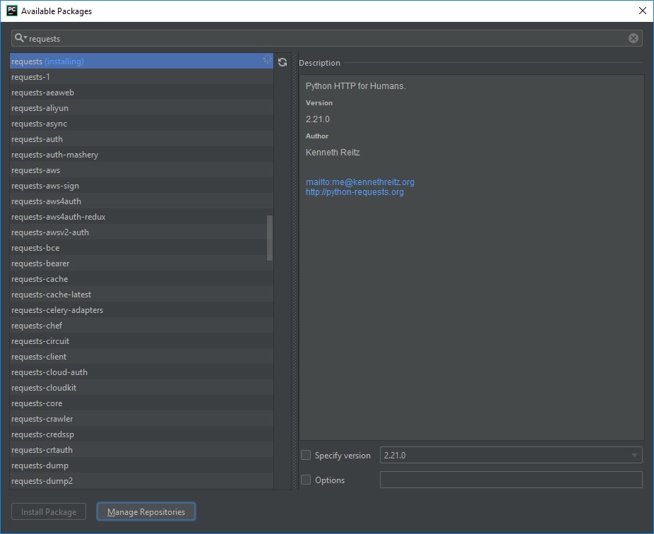 Установка модуля requests в PyCharm изображение с сайта www.eth1.ru