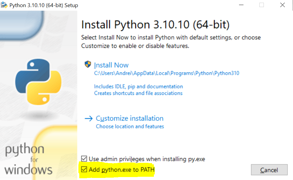 Установка Python в Windows изображение с сайта www.devhops.site