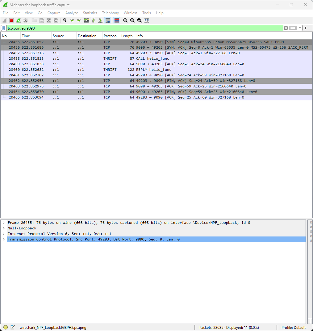 Обмен сообщениями с Thrift сервреом Wireshark www.devhops.site