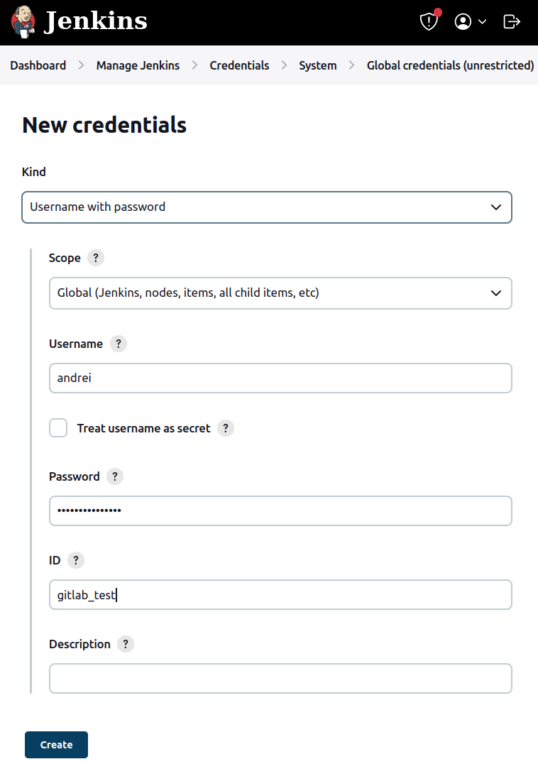 Создание Jenkins Credentials изображение с сайта www.devhops.site