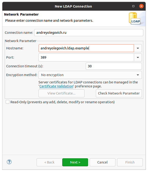 Новое соединение к LDAP ApacheDirectoryStudio изображение с сайта www.eth1.ru