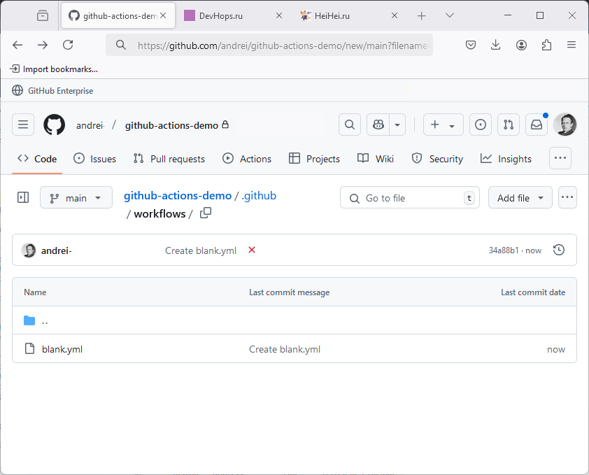 Создание simple workflow github actions изображение с сайта www.devhops.site