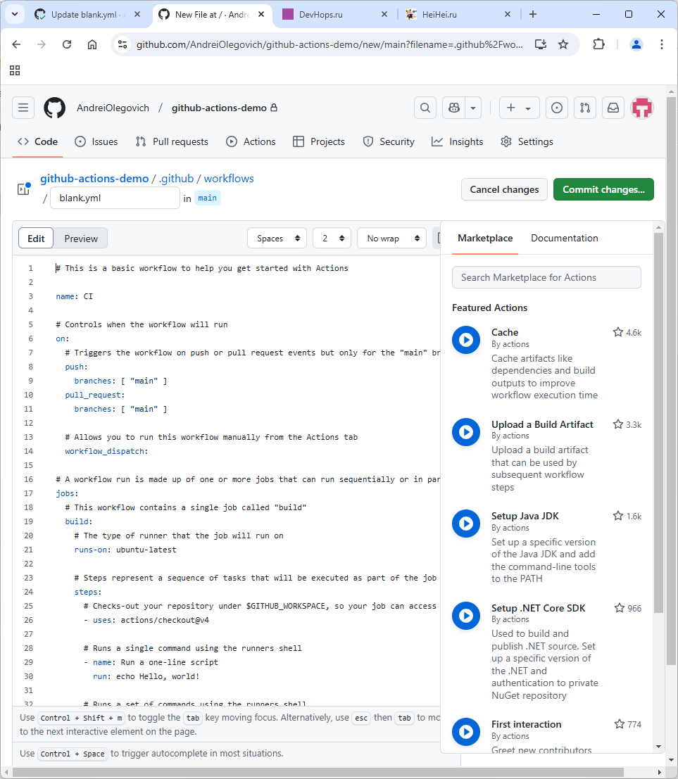Создание simple workflow github actions изображение с сайта www.devhops.site изображение с сайта www.devhops.site
