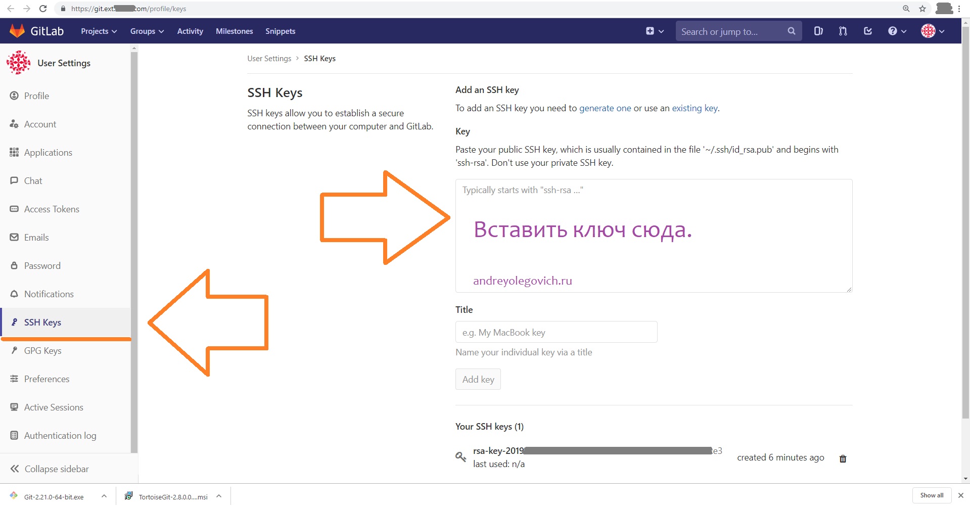 Настройка Tortoise git для работы с gitlab в windows изображение с сайта www.eth1.ru