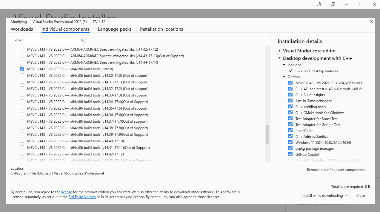 Установка индивидуальных компонентов в Visual Studio 2022 изображение с сайта www.devhops.site
