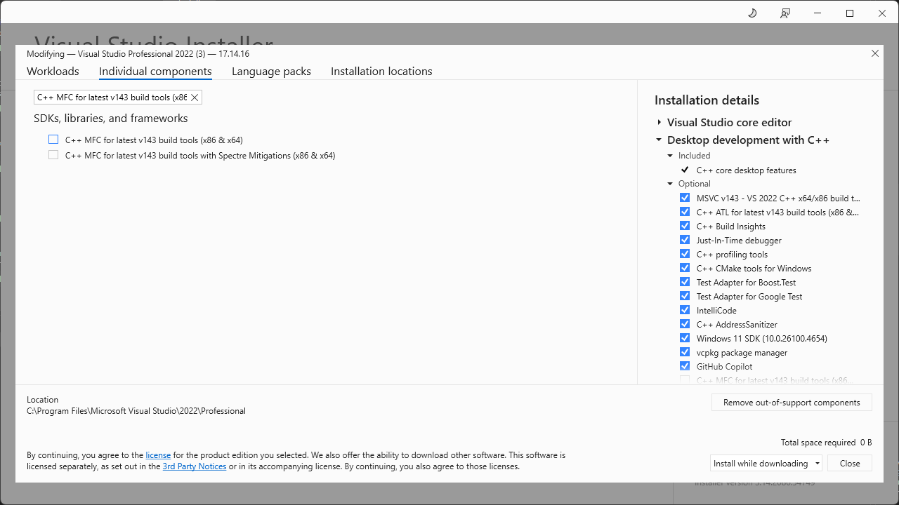 Установка индивидуальных компонентов в Visual Studio 2022 изображение с сайта www.devhops.site