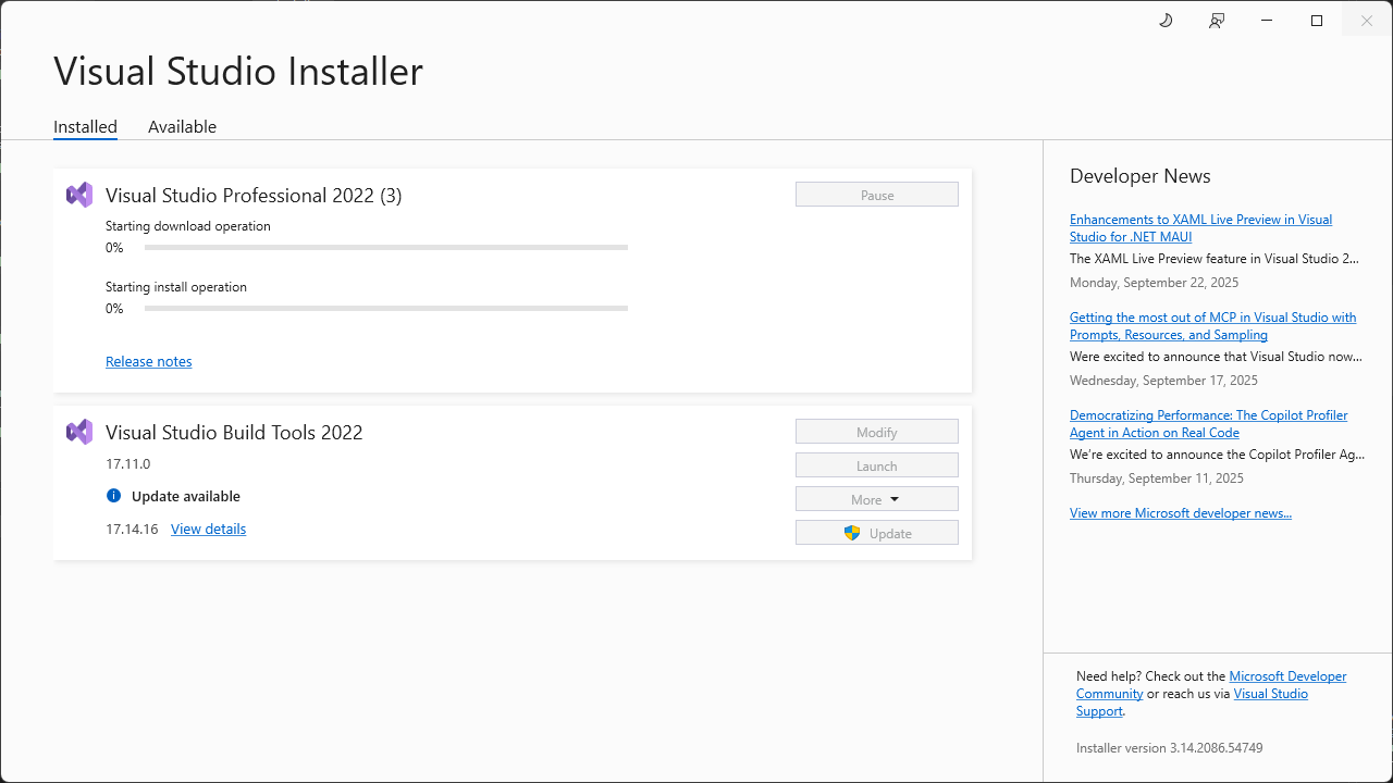 Установка индивидуальных компонентов в Visual Studio 2022 изображение с сайта www.devhops.site