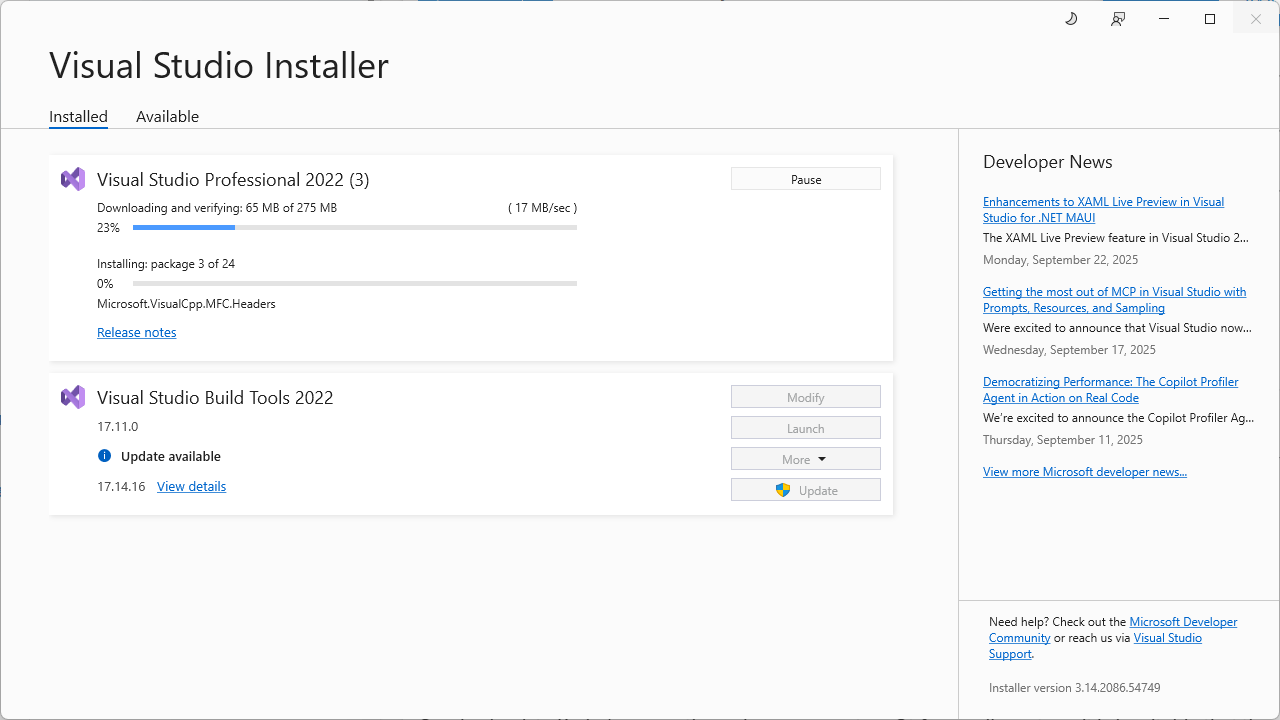 Установка индивидуальных компонентов в Visual Studio 2022 изображение с сайта www.devhops.site