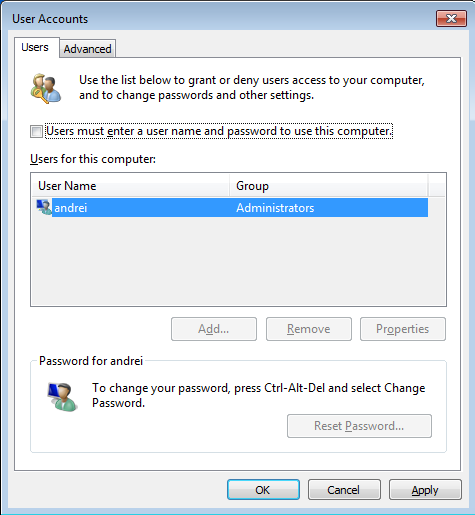 Users must enter a user name and password to use this computer