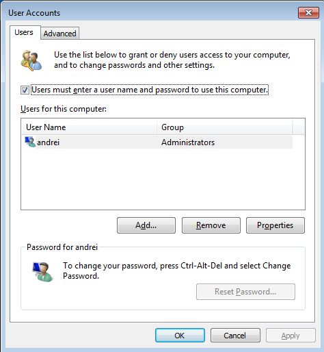 Users must enter a user name and password to use this computer