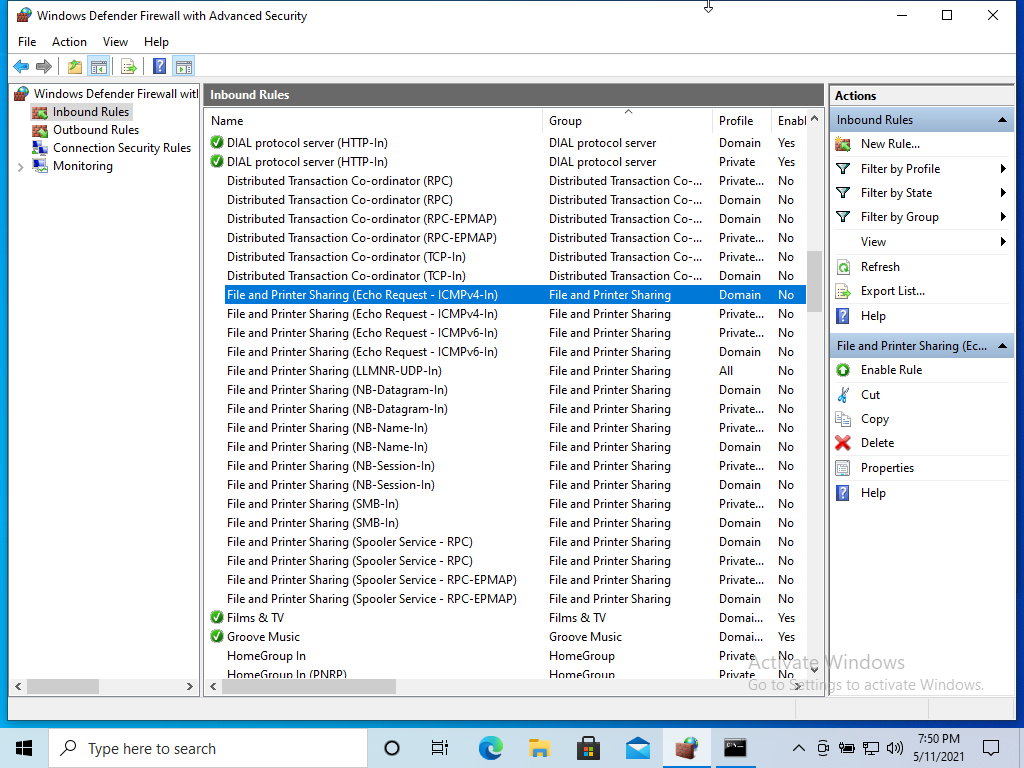 Разрешить пинг Windows Server firewal входящий www.devhops.site